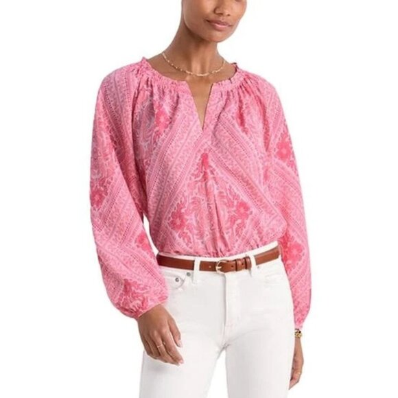 128$ Vineyard Vines V-Neck Pullover Blouse Top Long Sleeves Women's Size L Pink - Picture 3 of 5